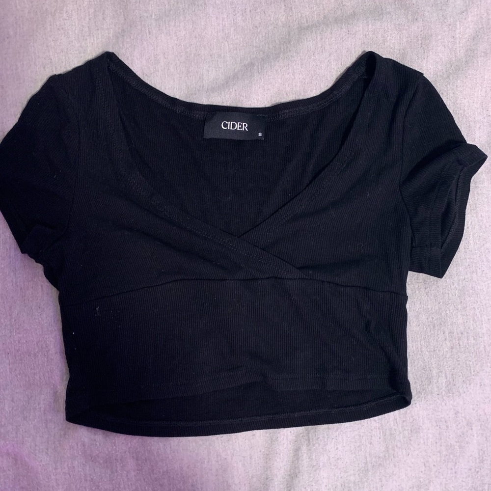 Black Cropped Crossover Tee